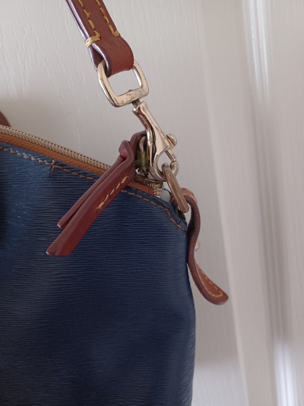 Dooney & Bourke Navy with Brown Leather Trim Shoulder Bag - Picture 9 of 15